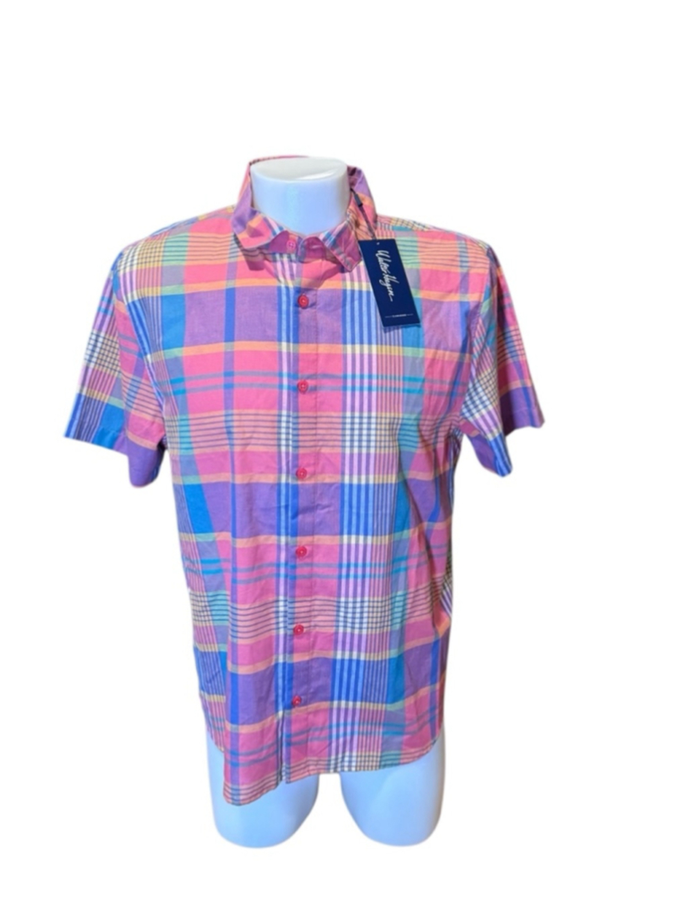 Men's Walter Hagen Plaid Button Down Shirt Size M Pink Purple